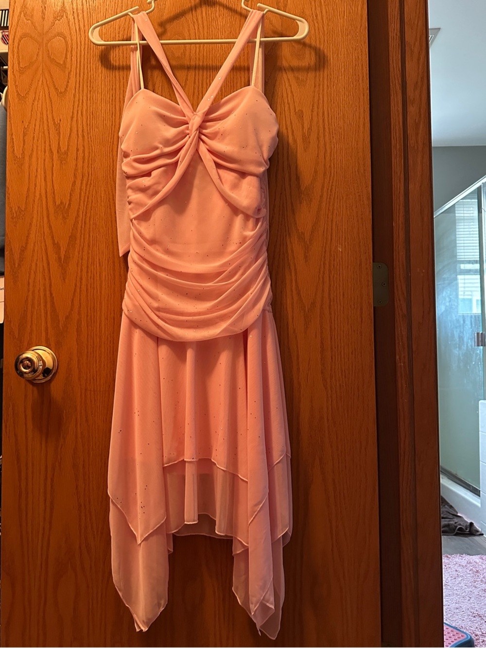 Pink Chiffon Handkerchief-Hem Dress